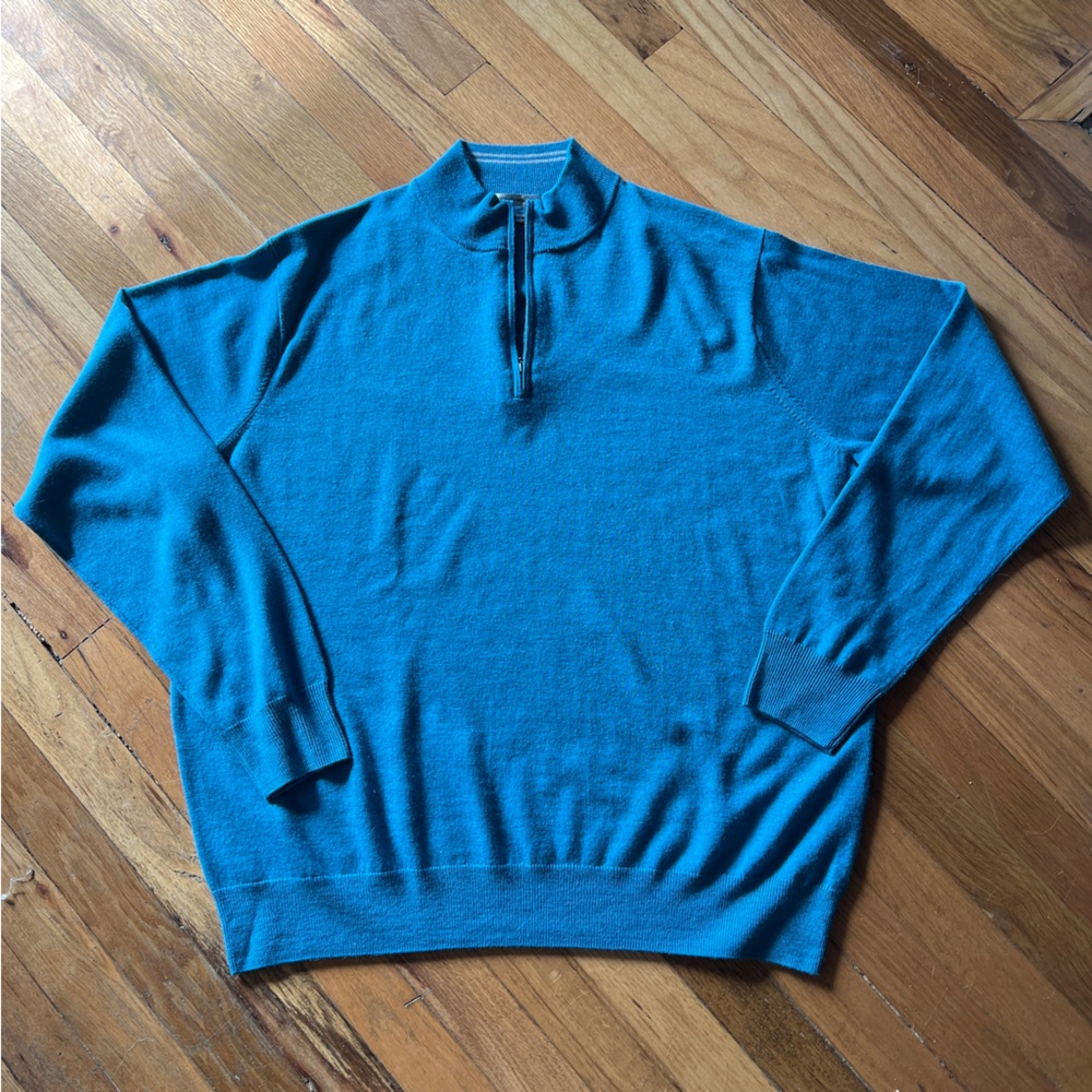 Peter Millar blue wool quarter zip sweater